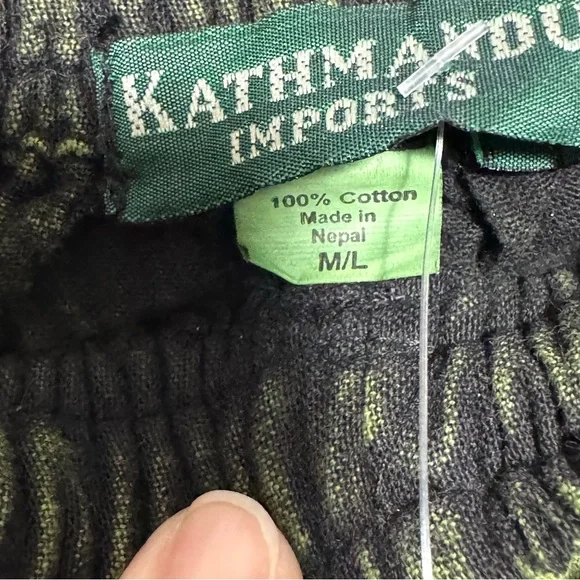 Kathmandu Olive Stonewashed Trousers Cargo Pants w/Tribal Patterns Harem Hippie - Picture 7 of 16